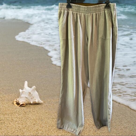 EST. 1946 Dark Natural Linen Blend Elastic Waist Pants Size 14/16W - Picture 1 of 4